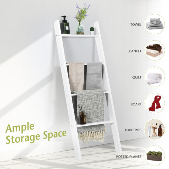 4-Tier Wall Leaning Ladder Shelf Stand-White