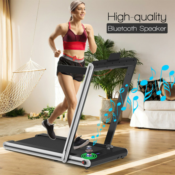 2-in-1 Folding Treadmill 2.25HP Jogging Machine with Dual LED Display-Silver