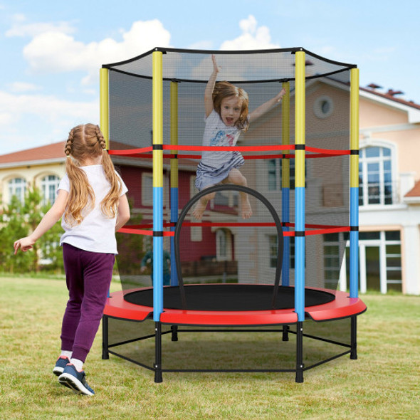 55 Inches Kids Trampoline Recreational Bounce Jumper with Safety Enclosure Net