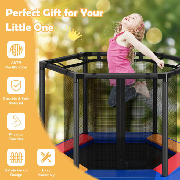 48 Inches Hexagonal Kids Trampoline With Foam Padded Handrails