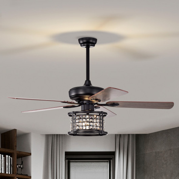52 Inch 3-Speed Crystal Ceiling Fan Light with Remote Control-Black