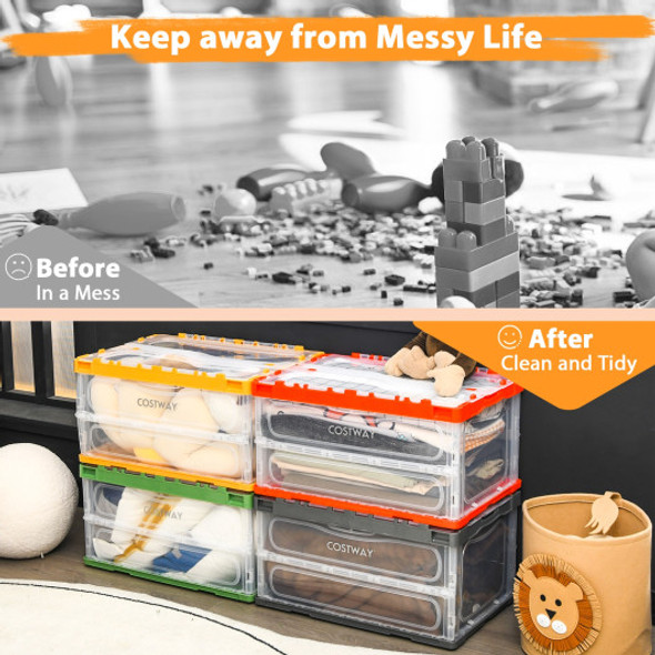 4 Pack Collapsible and Stackable Plastic Storage Bins with Attached Lid-M