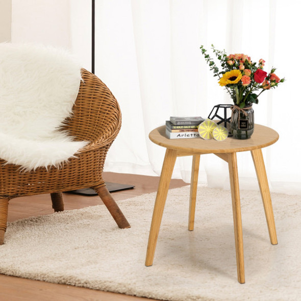 Natural Modern Stylish Bamboo Round End Table with 20 Inch Round Tabletop-Natural