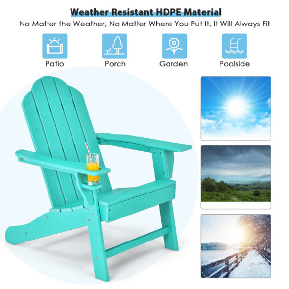 Outdoor Folding Adirondack Chair with Built-in Cup Holder for Backyard and Porch-Turquoise