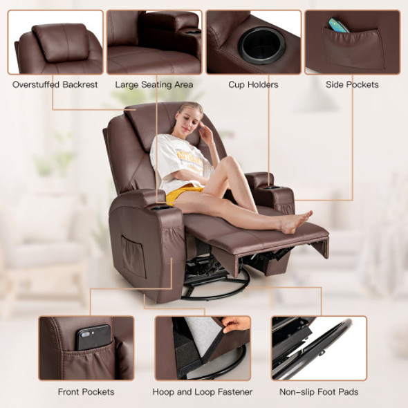 Massage Recliner Chair with Lumbar Heating Function-Brown