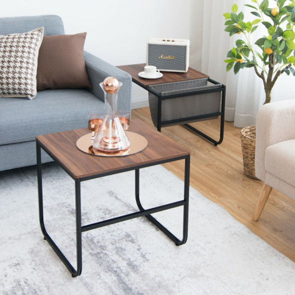 Set of 2 Nesting Coffee Table with Magazine Holder-Rustic Brown