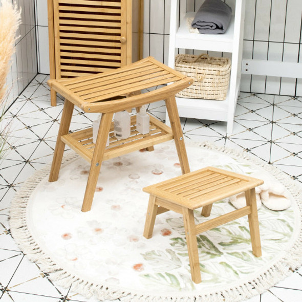 Bamboo Shower Seat Bench with Underneath Storage Shelf-Natural