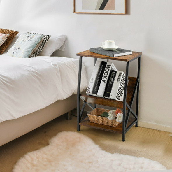 3-Tier Side Table with V-shaped Bookshelf