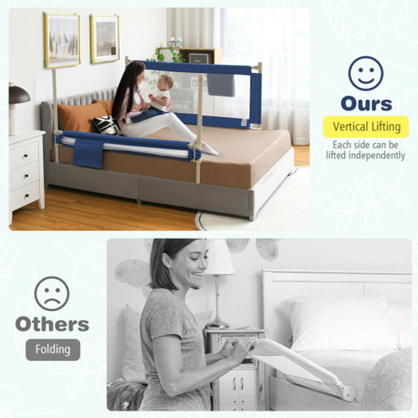 57 Inch Toddlers Vertical Lifting Baby Bed Rail Guard with Lock-Blue