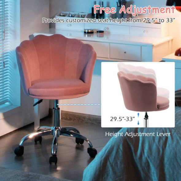 Adjustable Velvet Arm Chair with Wheels-Pink