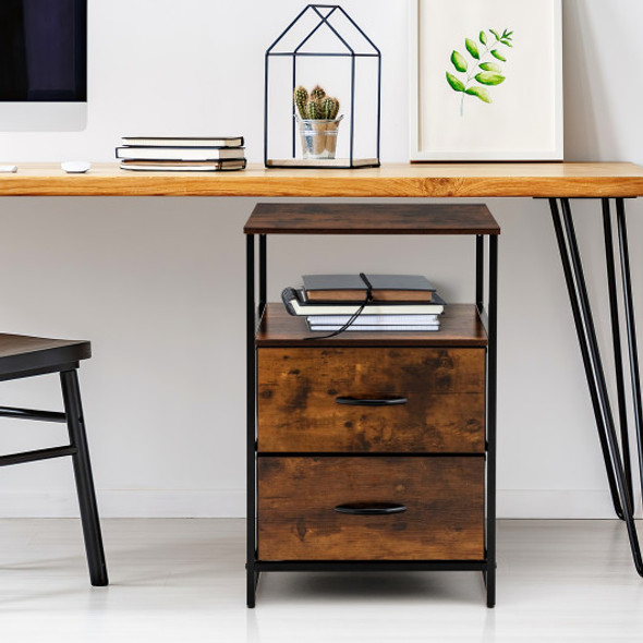 Industrial Dresser Organizer Unit with 2 Fabric Drawers and Sturdy Steel Frame-Rustic Brown