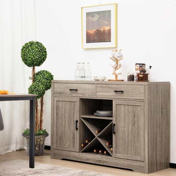 Wooden Kitchen Storage Buffet Cabinet with 2 Drawer and Wine Rack