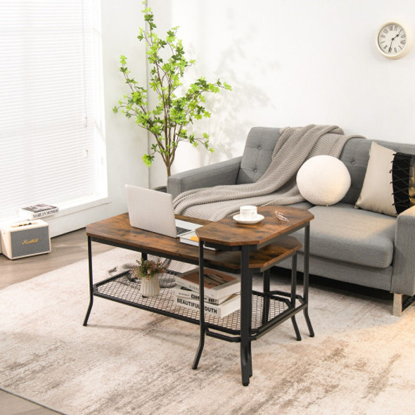 Narrow End Side Sofa Table with Rustic Tabletop-Rustic Brown