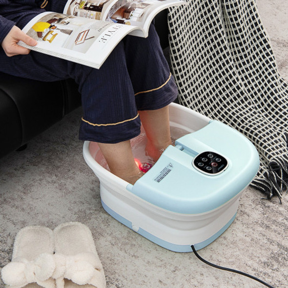 Folding Foot Spa Basin with Heat Bubble Roller Massage Temp and Time Set-Light Blue