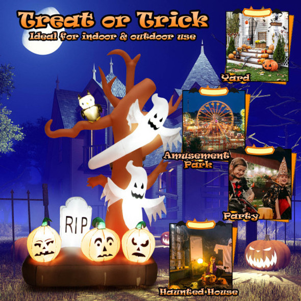 8 Feet Inflatable Halloween Dead Tree Blow Up Ghost with Built-in LED Lights