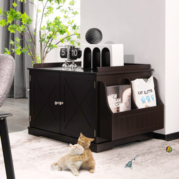 Large Wooden Cat Litter Box Enclosure with the Storage Rack-Coffee