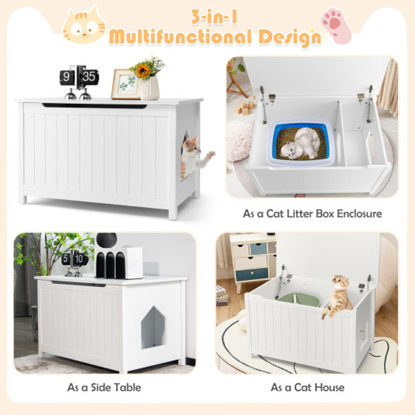 Wooden Cat Litter Box Enclosure with Top Opening Side Table Furniture-White