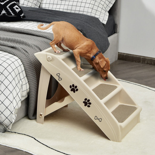 4 Steps Folding Pet Stairs with Safe Side Rail-Beige