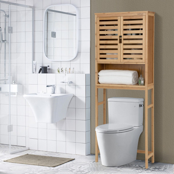 Bamboo Over The Toilet Storage Cabinet Bathroom with Adjustable Shelf-Natural