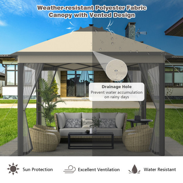 11 x 11 Feet Portable Outdoor Patio Folding Gazebo with Led Lights -Coffee