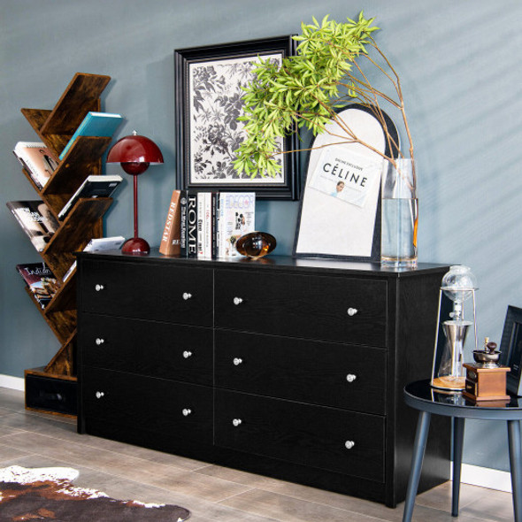 6-Drawer Double Dresser Wide Storage Cabinet with Mental Knobs
