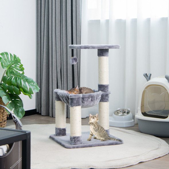 Multi-level Cat Tree with Scratching Posts and Cat Hammock-Gray