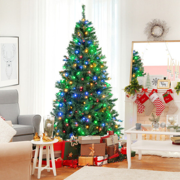 7 Feet Pre-Lit Hinged Christmas Tree with 350 Multi-Color Lights
