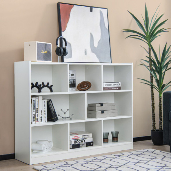 3-Tier Open Bookcase 8-Cube Floor Standing Storage Shelves Display Cabinet-White