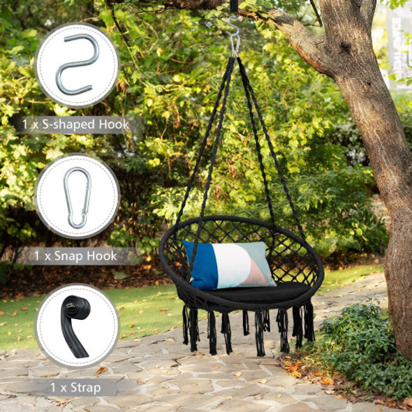 Cushioned Hammock Swing Chair with Hanging Kit-Black