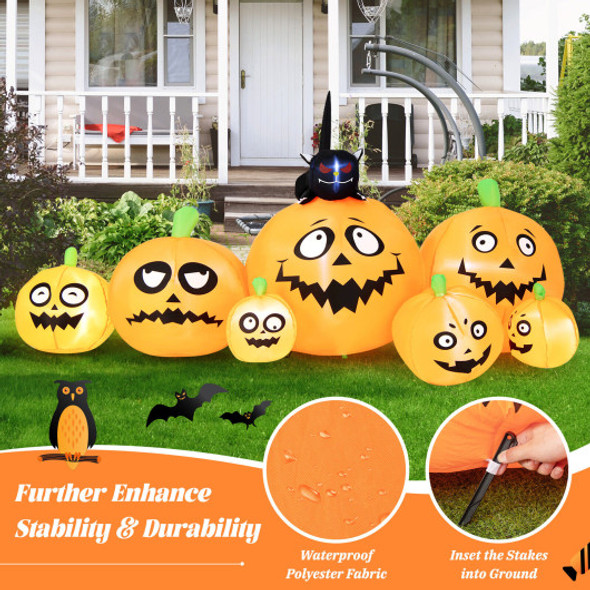 8 Feet Long Halloween Inflatable Pumpkins with Witch's Cat