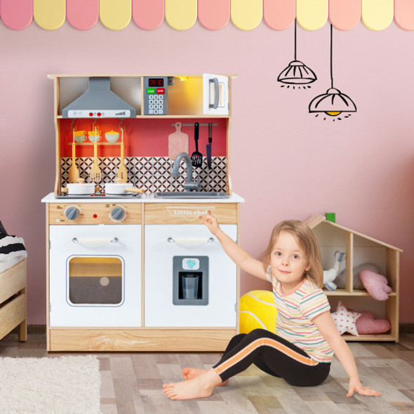 Multi-Functional Wooden Kids Kitchen Playset with Lights and Sounds