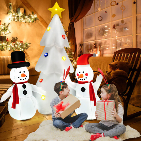 Inflatable Christmas Double Snowmen Decoration with Built-in Rotating LED Lights