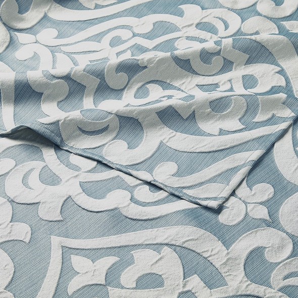 Aqua Blue & Grey Textured Jacquard Shower Curtain - 72x72" (Odette Aqua-Shower)