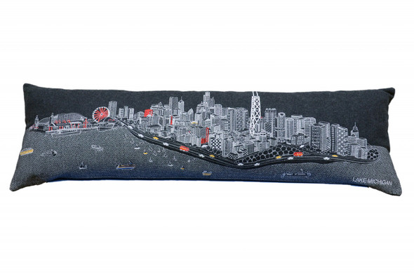 45" Black Chicago Nighttime Skyline Lumbar Decorative Pillow