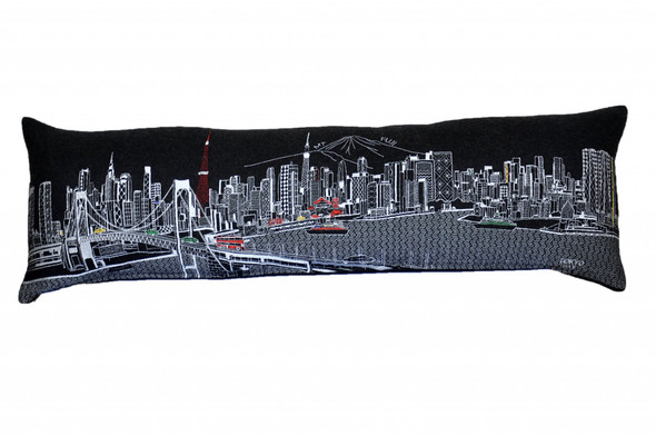 45" Black Tokyo Nighttime Skyline Lumbar Decorative Pillow