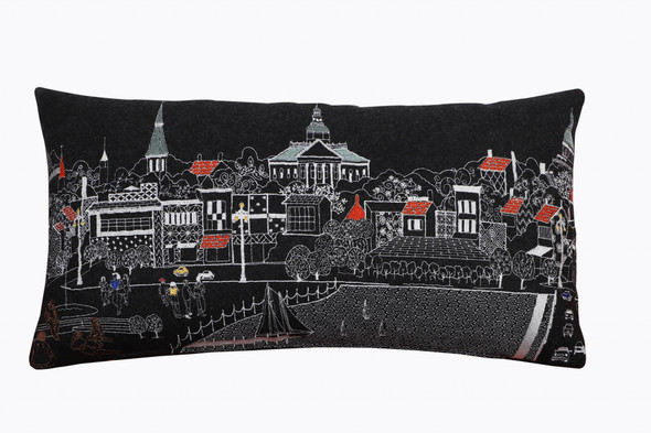 24" Black Annapolis Nighttime Skyline Lumbar Decorative Pillow