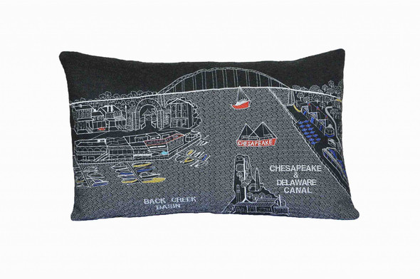 24" Black Charleston Nighttime Skyline Lumbar Decorative Pillow