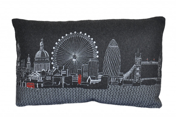 24" Black and White London Nighttime Skyline Lumbar Decorative Pillow