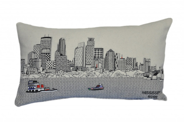 24" White Minneapolis Daylight Skyline Lumbar Decorative Pillow