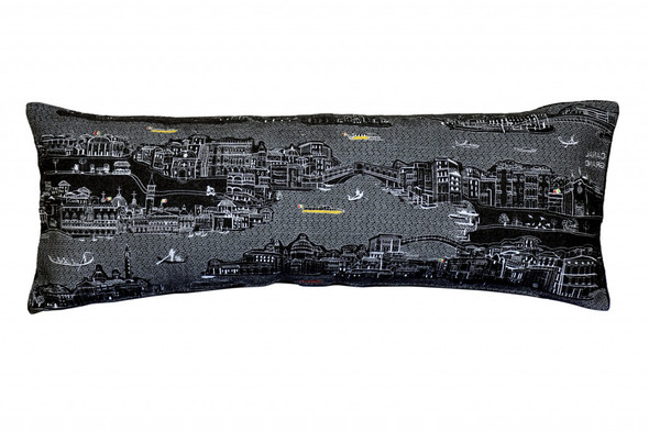 35" Black Venice Nighttime Skyline Lumbar Decorative Pillow