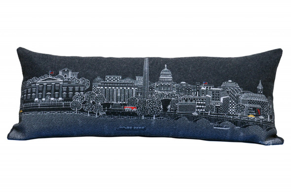 35" Black Washington DC Nighttime Skyline Lumbar Decorative Pillow