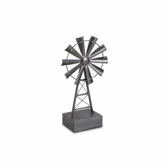 17" Gray Metal Windmill Hand Painted Sculpture