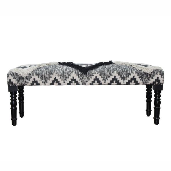 47" Black And White Black Leg Southwest Upholstered Bench