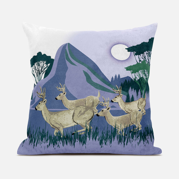 16x16 Brown Blue Green Deer Blown Seam Broadcloth Animal Print Throw Pillow