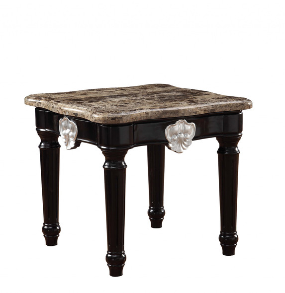 25" Black Manufactured Wood and Marble Square End Table