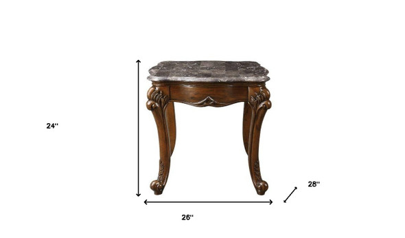 24" Cherry And Brown Marble  Polyresin Rectangular End Table