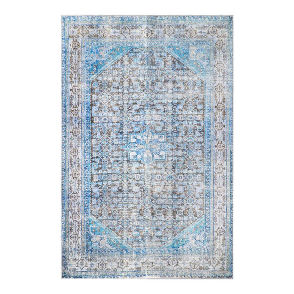 3' X 5' Shades Of Azure Oriental Stain Resistant Area Rug