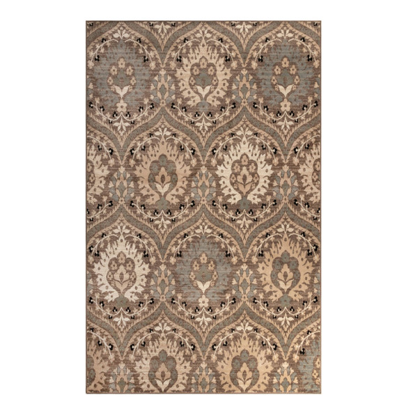 5' X 8' Ivory Beige And Light Blue Floral Stain Resistant Area Rug