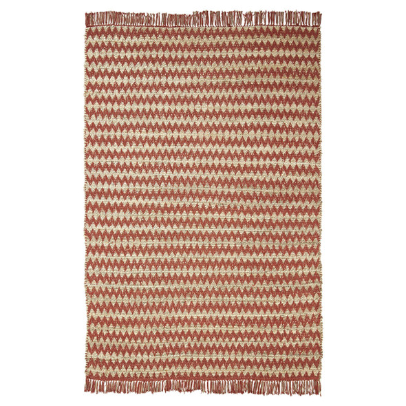 8' X 10' Terracotta Chevron Hand Woven Stain Resistant Area Rug With Fringe