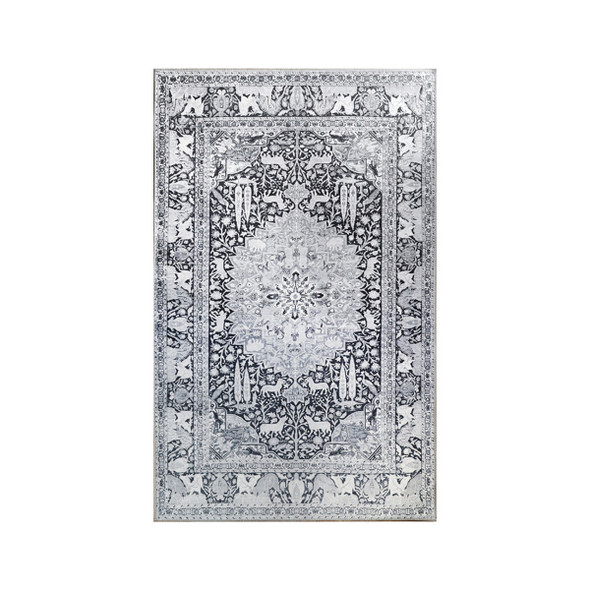 7' X 9' Charcoal Medallion Stain Resistant Area Rug